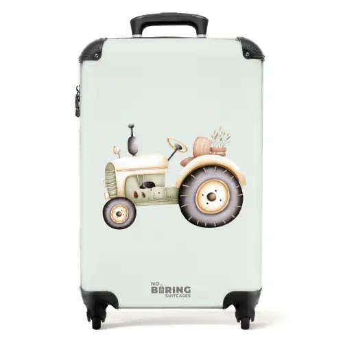 Beige vintage tractor in pastel groene kleuren NBS - Handbagage koffer - Volwassenen Unisex middel -productfoto_recht