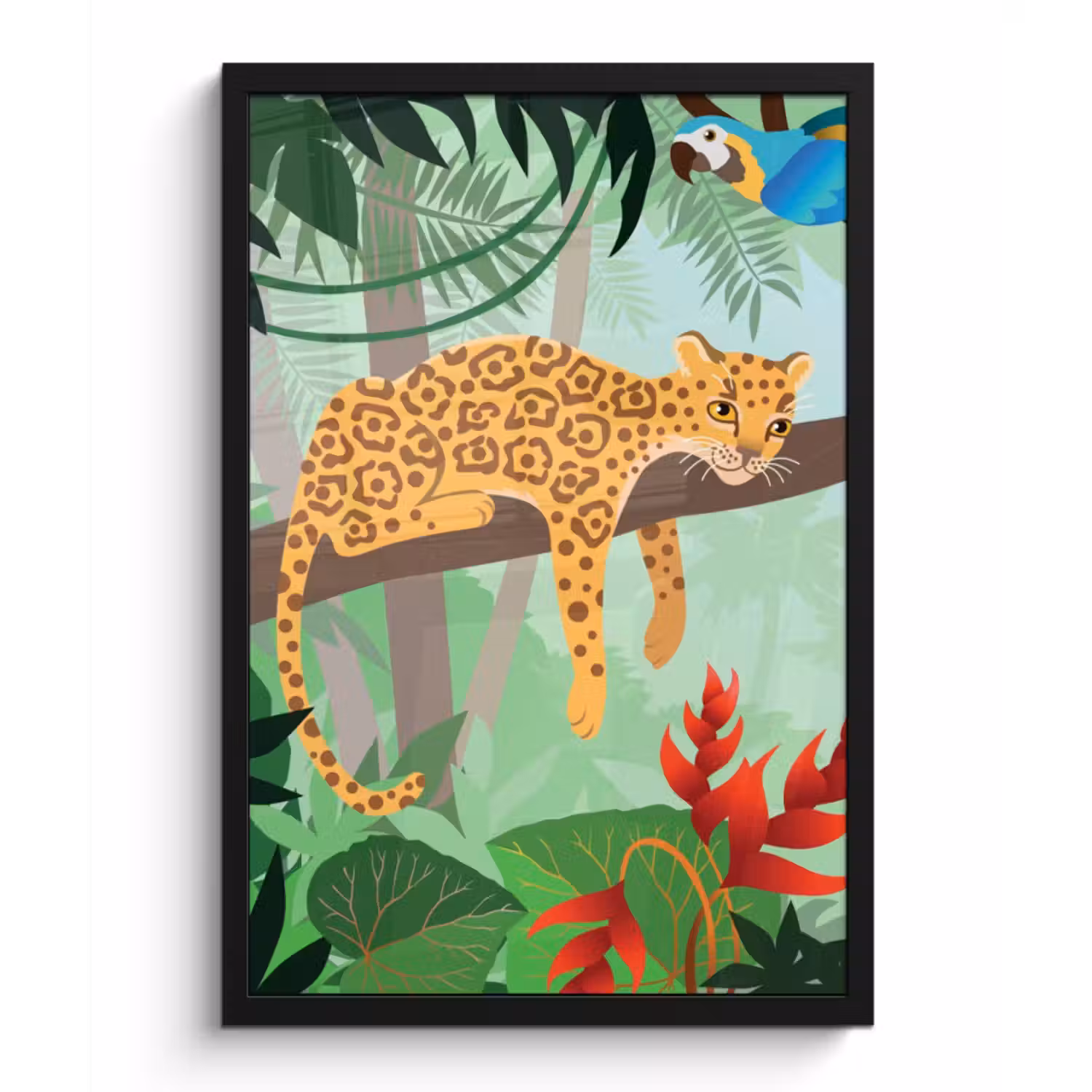 Poster met lijst - Jungle dieren - Toekan - Jongens - Meiden - Luipaard