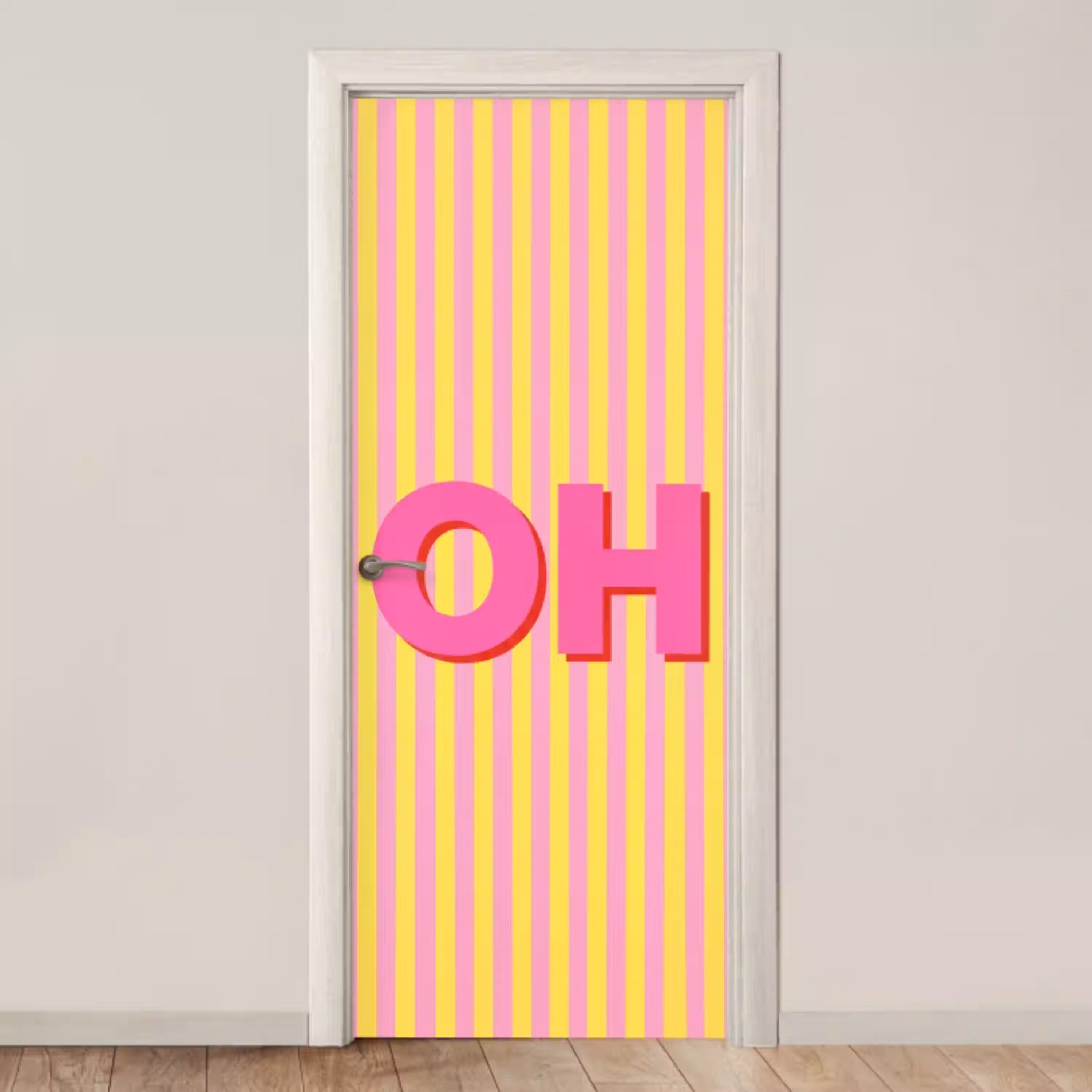Tekst - Strepen - Roze deurposter klein -3d_beige