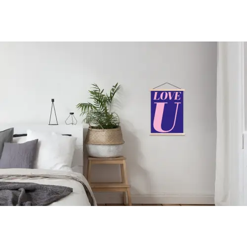 Love - Blauw - Valentijn textielposter latten blank klein -woonkamer