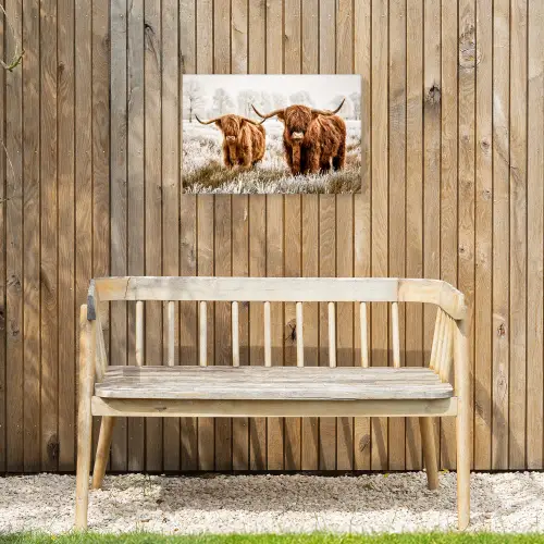 Schotse hooglander - Koe - Natuur - Winter Tuinposter op houten frame 2 cm dik klein -sfeer4