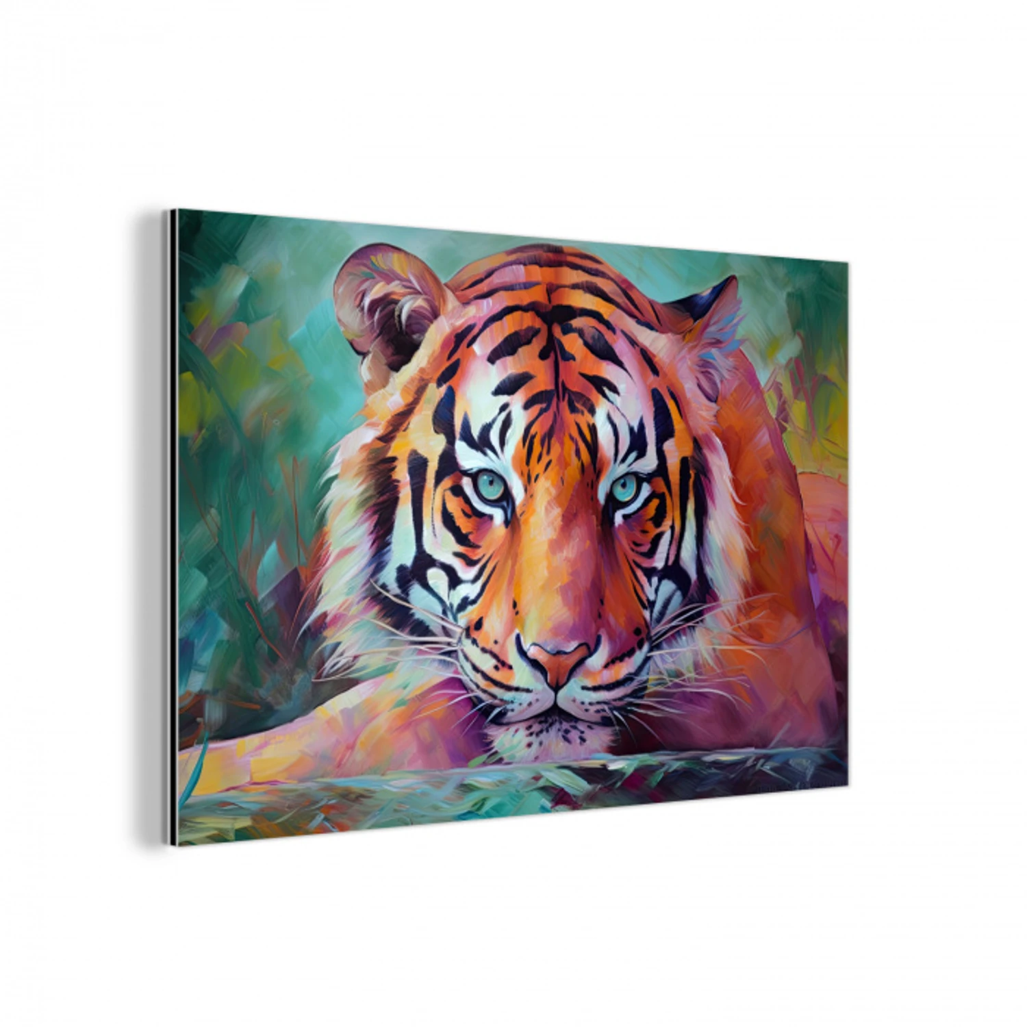 Tijger - Olieverf - Dieren - Kunst aluminium wit klein -3d