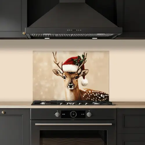 Kerst - Hert - Gewei - Rood keuken achterwand spatscherm klein -sfeer1