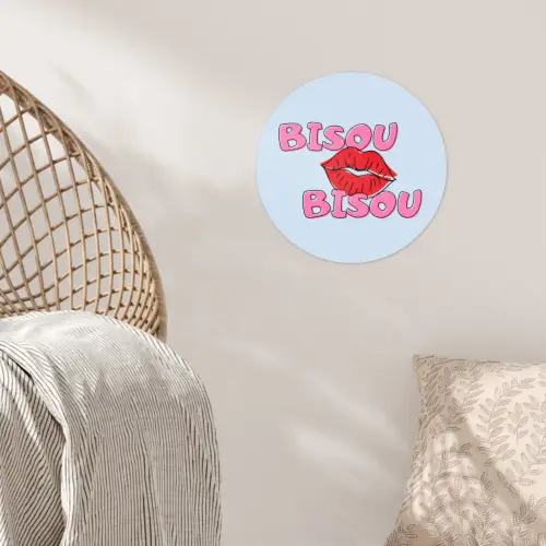 Bisou - Blauw - Roze - Lippen Wandcirkel behangsticker klein -sfeer4