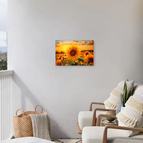 Zonnebloem in de avondzon Tuinposter op houten frame 2 cm dik klein -sfeer1