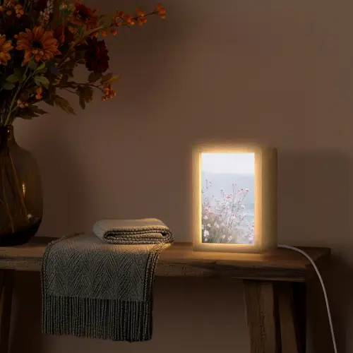 Klif - Bloemen - Zee - Roze Light Box met kabel (Tafellamp) klein -sfeer4
