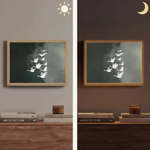 Vogel - Japandi - Groen Light Box met batterij (Wandlamp) middel -sfeer3