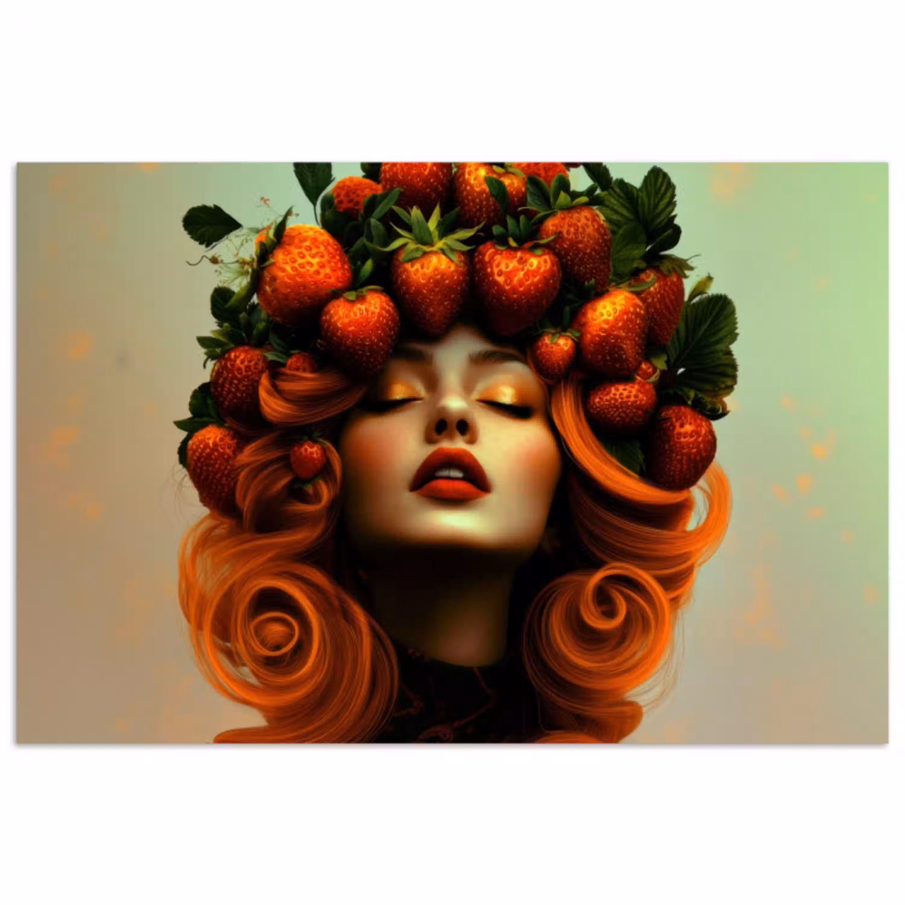 Vrouw - Aardbeien - Kroon poster papier klein -3d