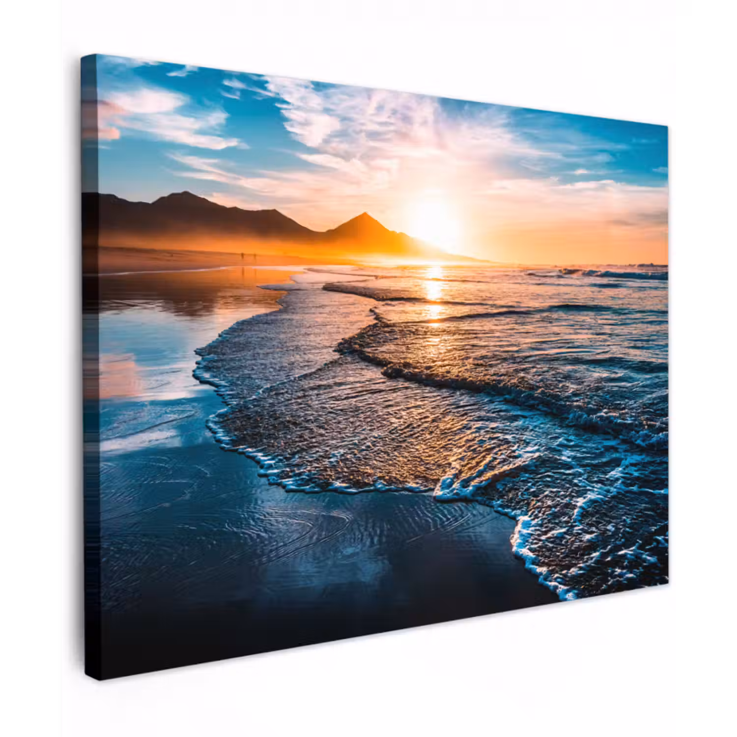 Leinwandbild - Sonnenuntergang - Meer - Berg - Horizont - Landschaft - Blau