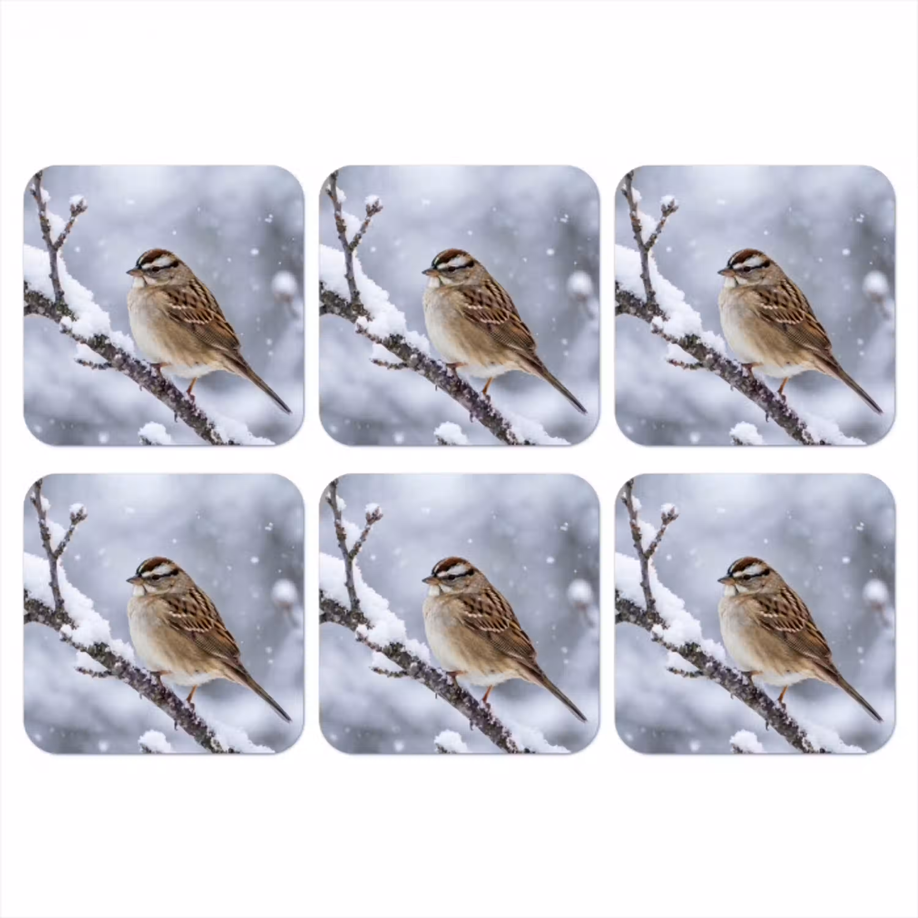 Vogel - Tak - Sneeuw - Winter onderzetter kurk middel -3d
