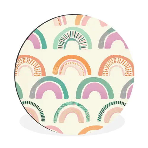 Regenboog - Pastel - Patroon Wandcirkel aluminium klein -3d