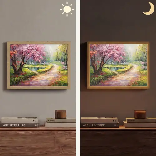 Watercolor - Natuur - Bomen - Kunst - Bloemen Light Box met batterij (Wandlamp) middel -sfeer3