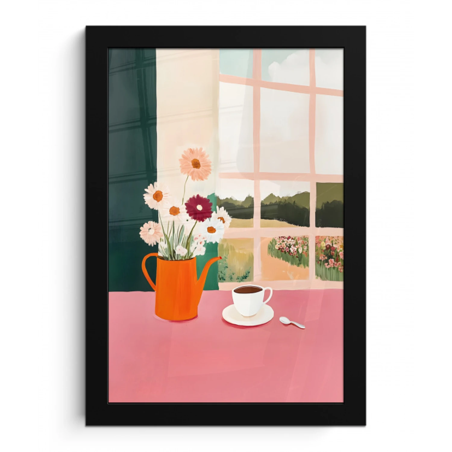Bloemen - Koffie - Raam fotolijst zwart zonder passe partout klein -3d