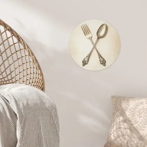Beige - Vintage - Bestek Wandcirkel behangsticker klein -sfeer4