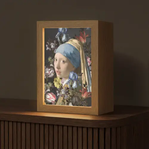 Meisje met de parel - Johannes Vermeer - Bloemen Light Box met kabel (Tafellamp) klein -z3d_website