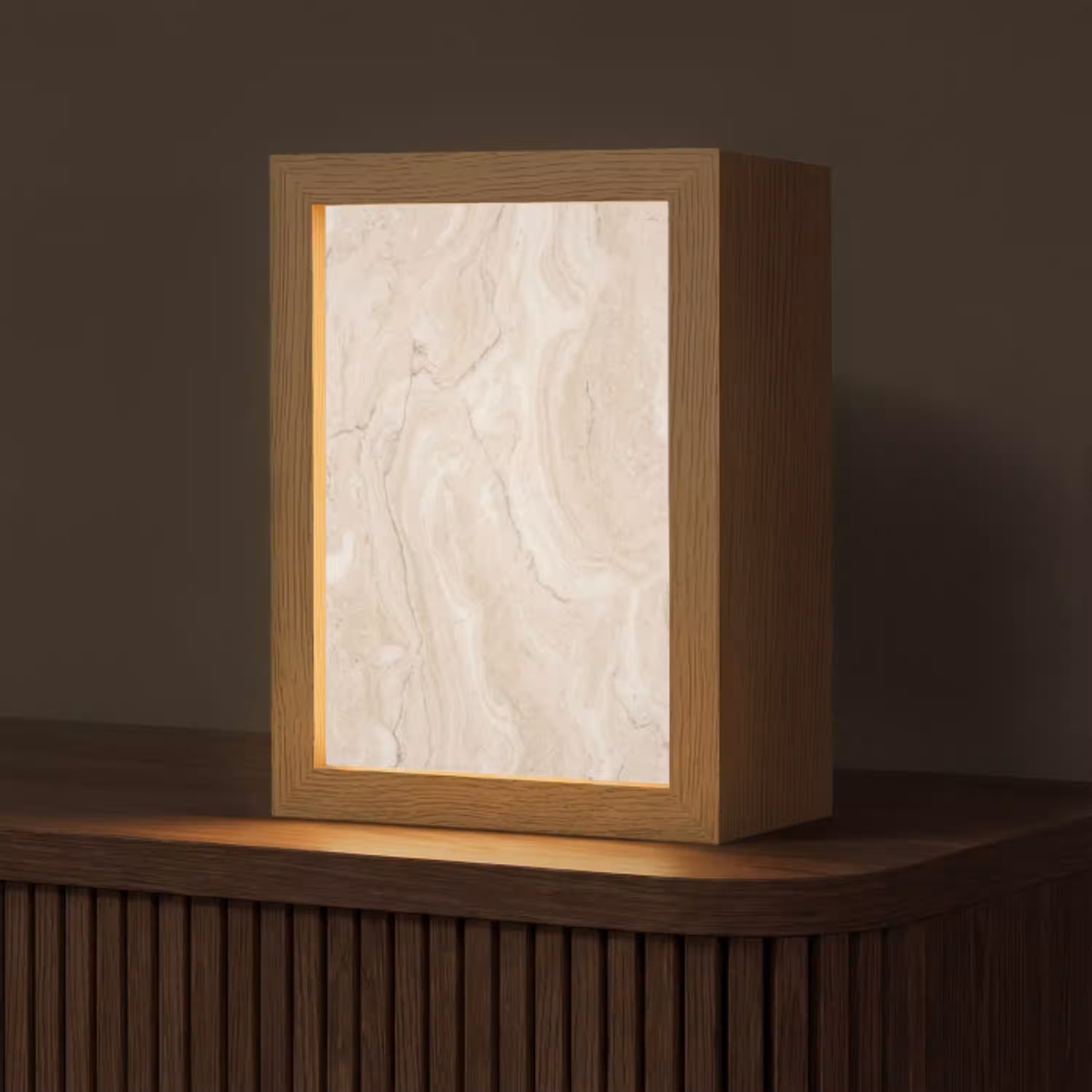 Marmer - Patroon - Beige - Steen - Abstract Light Box met kabel (Tafellamp) klein -z3d_website