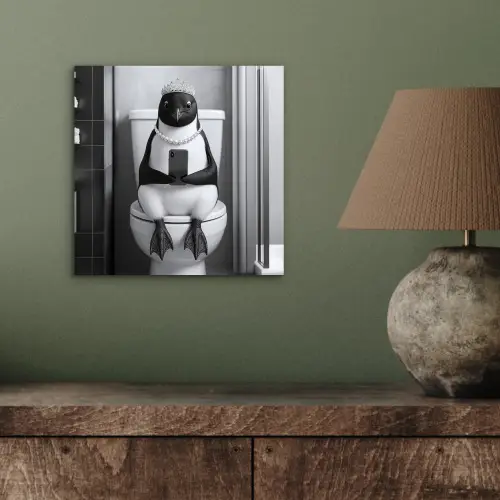 Pinguïn - Telefoon - Toilet - Zwart - Wit aluminium wit klein -sfeer2