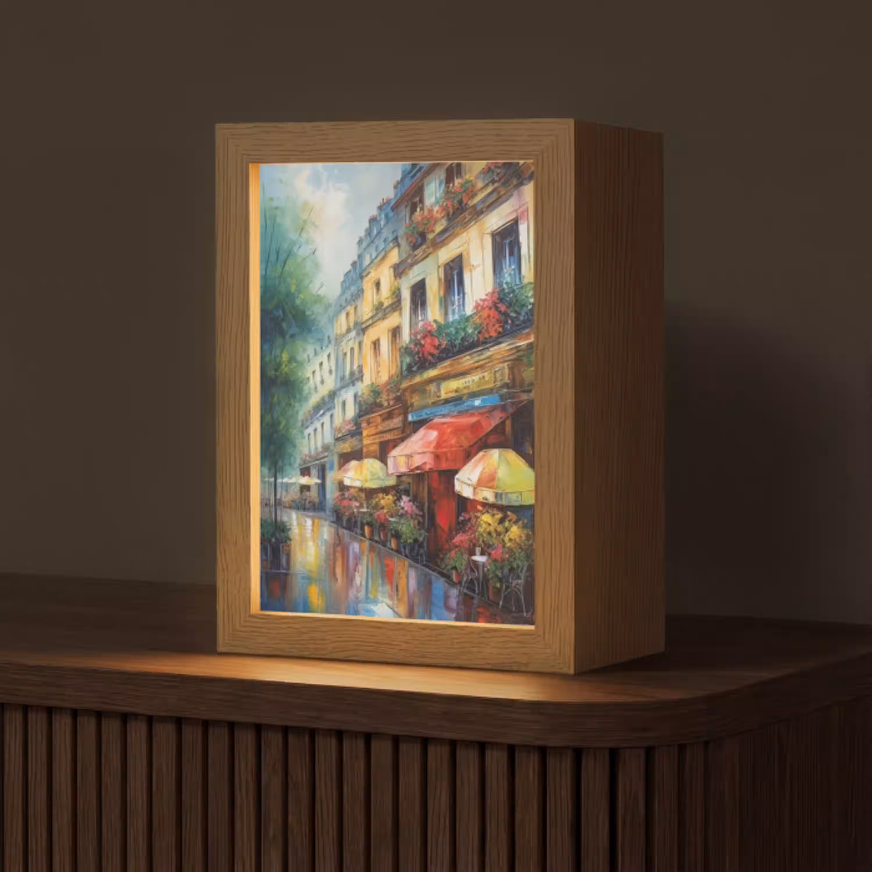 Straat - Olieverf - Kleurrijk - Stad Light Box met kabel (Tafellamp) klein -z3d_website
