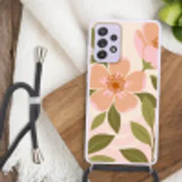 Grafisch - Bloemen - Roze Hoesje Samsung Galaxy A52 5G met koord klein -sfeer4
