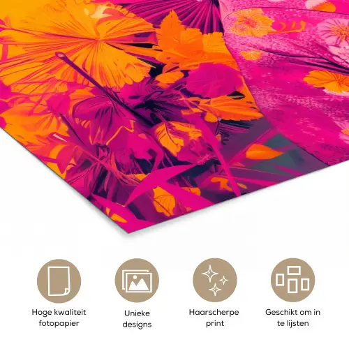 Kimono - Roze - Panda - Bloemenkroon poster papier klein -closeup_NL