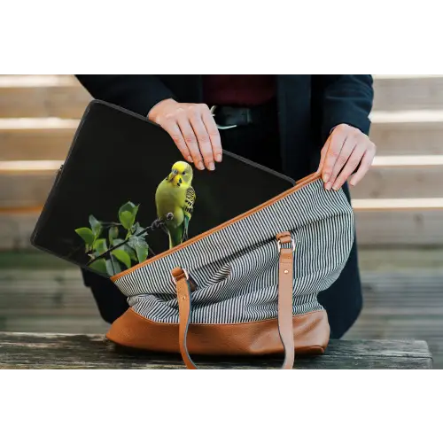 Parkiet - Tak - Bladeren - Geel laptophoes neopreen klein -tas