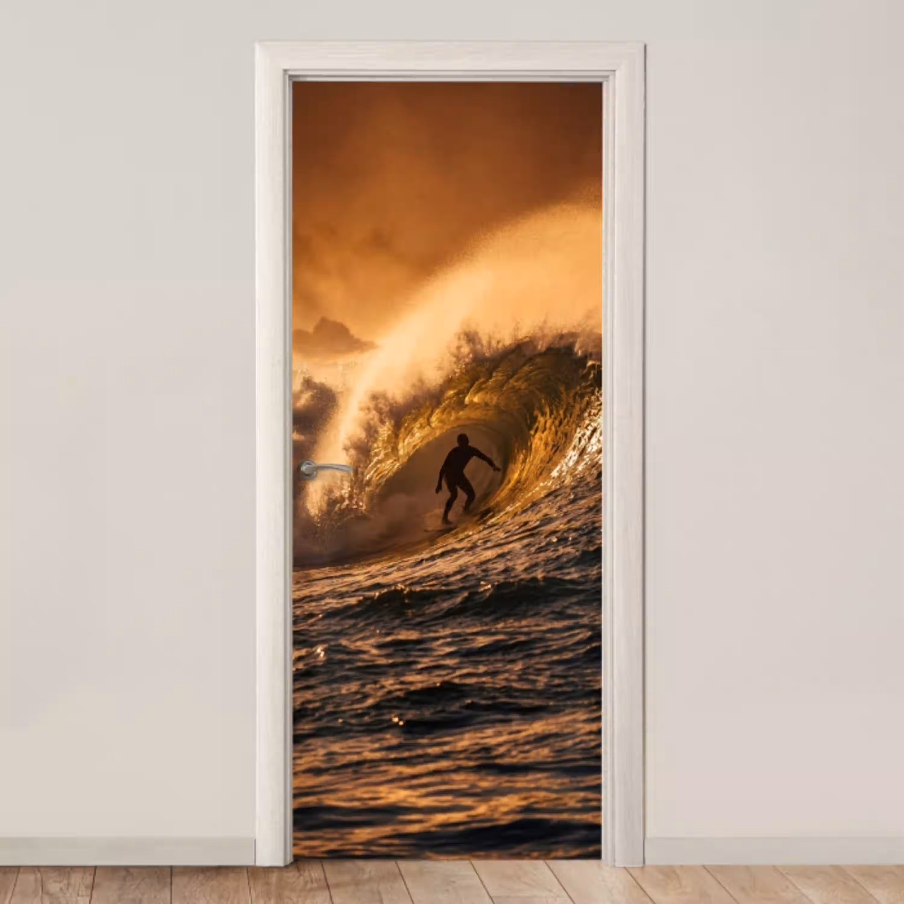 Surfer - Golf - Oceaan - Sport - Oranje deurposter klein -3d_beige