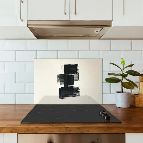 Rechthoeken - Penseelstreken - Abstract - Zwart keuken achterwand spatscherm klein -sfeer2