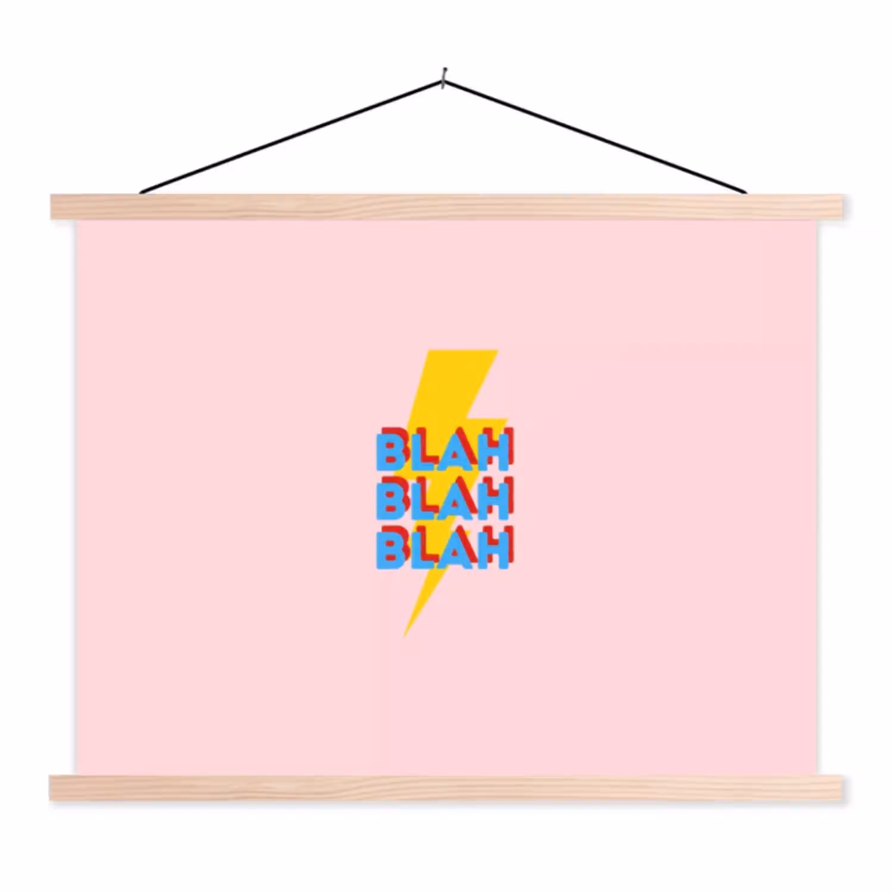 Blah - Bliksem - Roze textielposter latten blank klein -3d