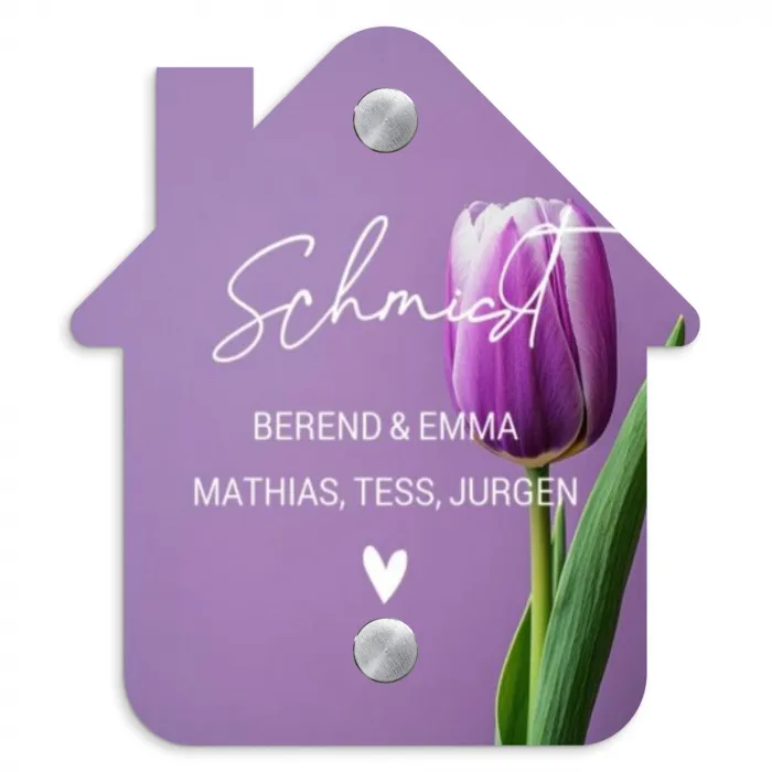 Paarse tulp - Sierlijk Naambord Huisje klein -3d