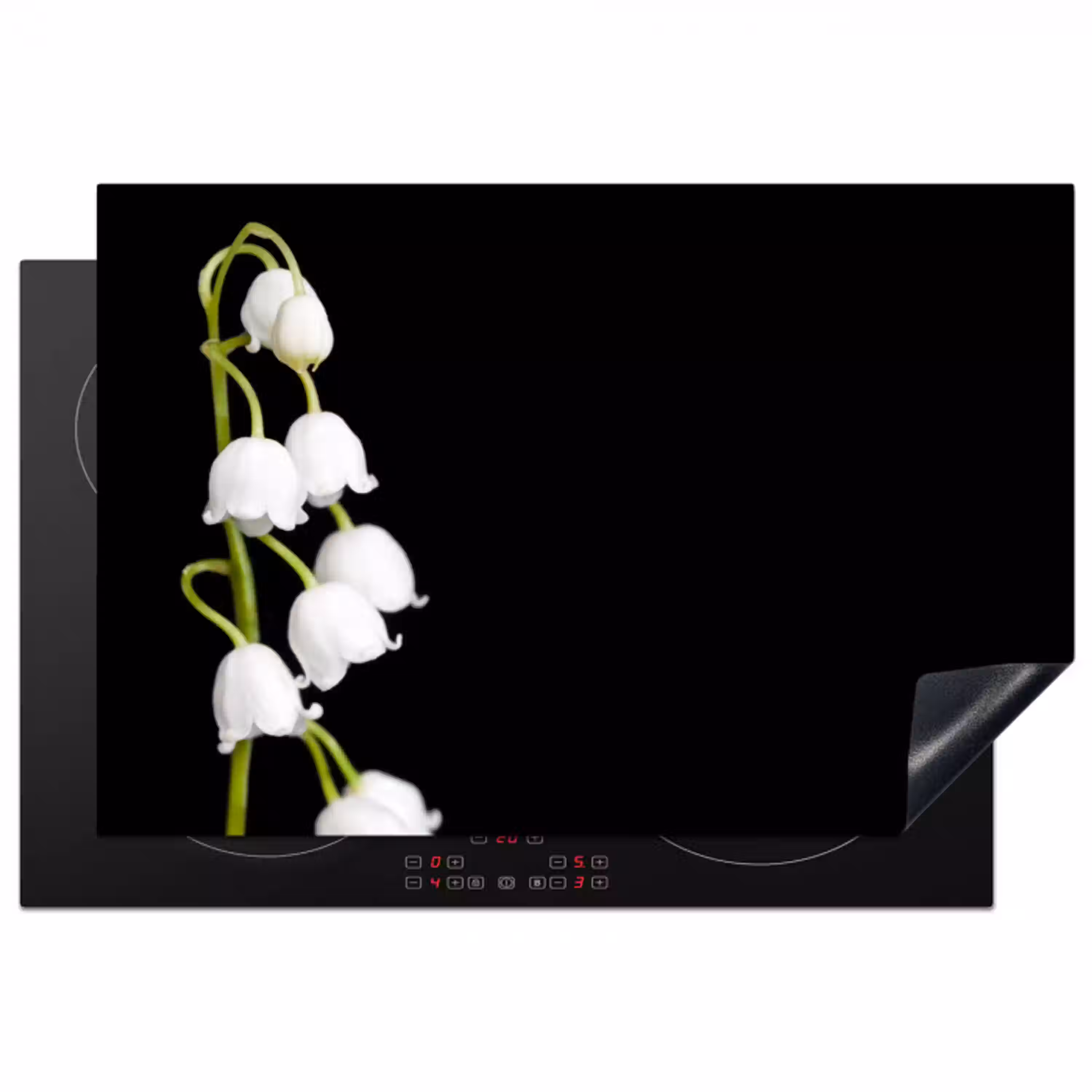 Lelietjes van dalen - Bloemen - Zwart - Flora Inductie beschermer vinyl 3mm klein -3d