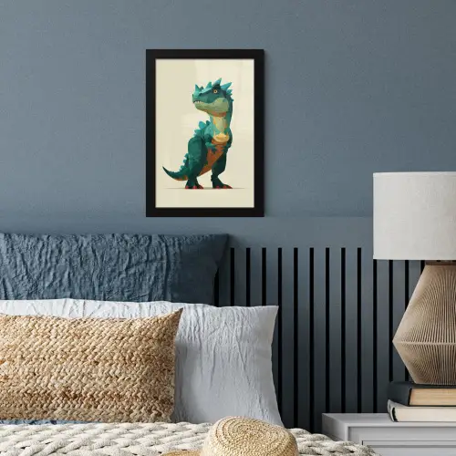Stekels - Dino - Blauw - Gespierd fotolijst zwart zonder passe partout klein -sfeer3