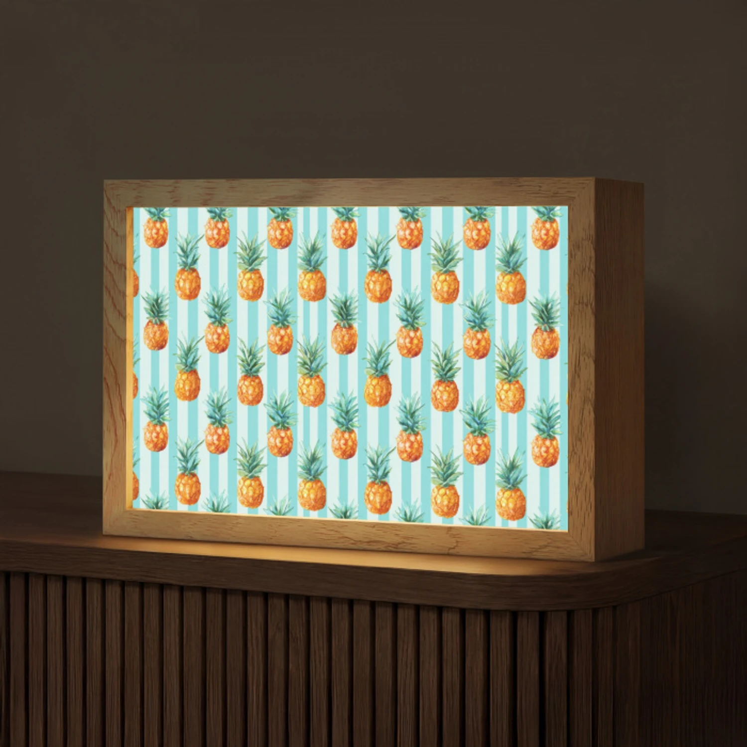 Ananas - Strepen - Groen Light Box met kabel (Tafellamp) klein 924 -z3d_website