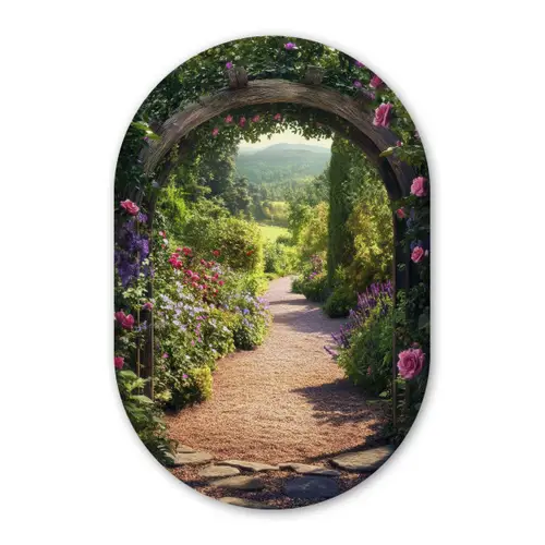 Doorkijk - Bloemen - Natuur - Rozenboog Wandcirkel Ovaal Glas middel -3d