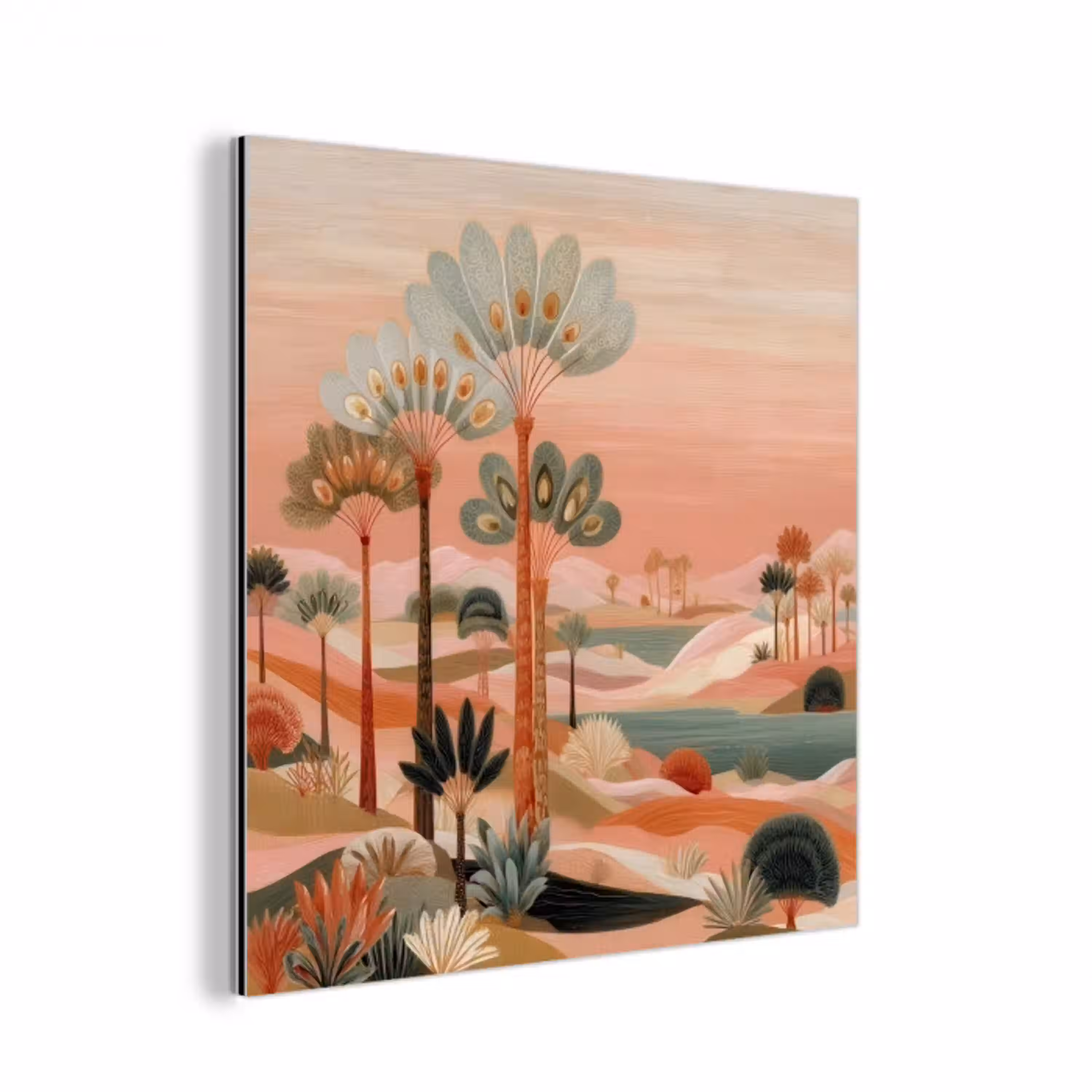 Roze landschap - Palmen - Water aluminium wit klein -3d