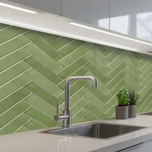 Visgraatstructuur - Tegels - Olijfgroen keuken achterwand 2 middel 871 -3d_schuin