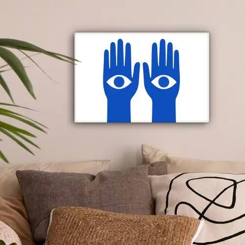 Handen - Twee - Ogen - Blauw canvas 2cm klein -sfeer1