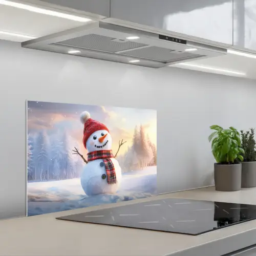 Sneeuwpop - Zonsondergang - Wit keuken achterwand spatscherm klein -3d_schuin