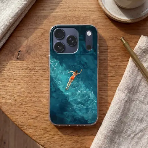 Vrouw - Water - Bikini - Oranje Telefoonhoesje iPhone 17 Pro klein -sfeer1