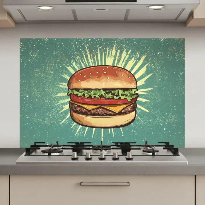Hamburger - Illustratie - Sla - Kaas keuken achterwand spatscherm klein -3d_website
