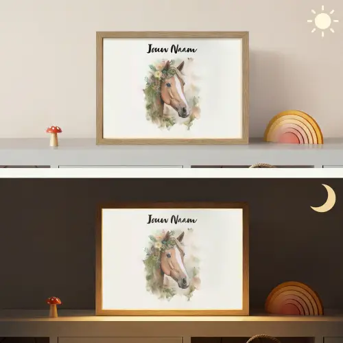 Paard - Bloemen - Natuur - Waterverf - Dieren Light Box met batterij (Wandlamp kind) middel -sfeer3_kind