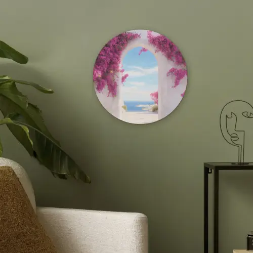 Zee - Roze - Bloemen - Poort Akoestische PET Vilt - Rond klein -sfeer2