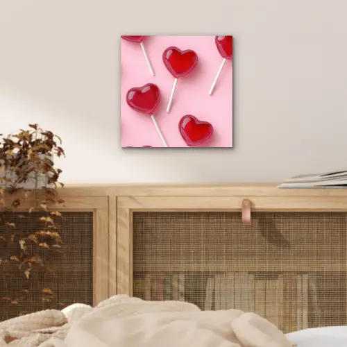 Lollies - Hartjes - Roze aluminium wit klein -sfeer3