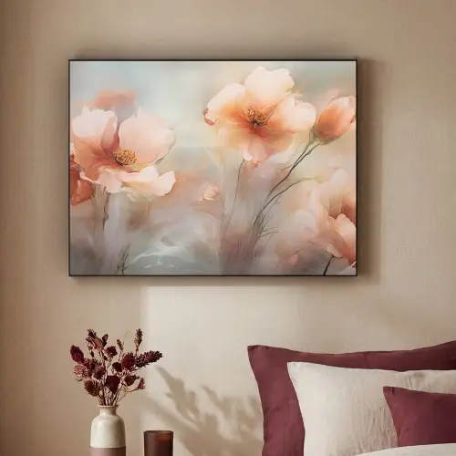Bloemen - Pastel - Kunst - Klaprozen - Watercolor Textielframe - compleet frame klein -sfeer1