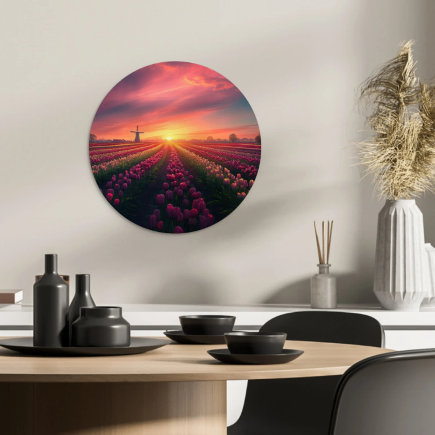 Windmolen - Zonsondergang - Landschap KitchenYeah - Keuken - Wandcirkel Forex klein -sfeer2