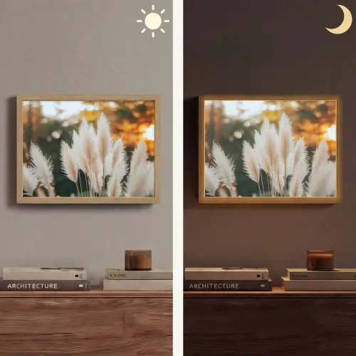 Pampasgras - Pluimen - Sierlijk Light Box met batterij (Wandlamp) middel -sfeer3