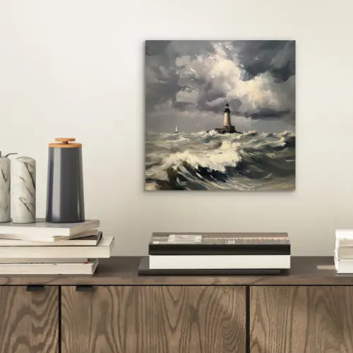 Vuurtoren - Golven - Storm aluminium wit klein -sfeer1