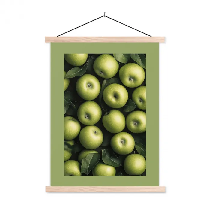 Appels - Groen - bladeren textielposter latten blank klein -3d