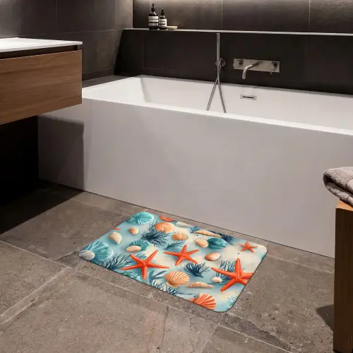 Zeesterren - Schelpen - Illustratie - Zand Badmat klein -sfeer3
