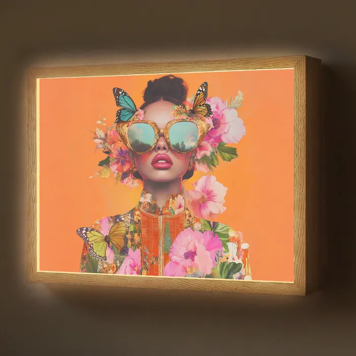 Vlinders - Vrouw - Zonnebril - Kleurrijk Light Box met batterij (Wandlamp) middel -z3d_website