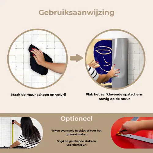 Okergeel - Blauw - Eenvoudige lijnen keuken achterwand spatscherm klein -gebruiksaanwijzing_NL